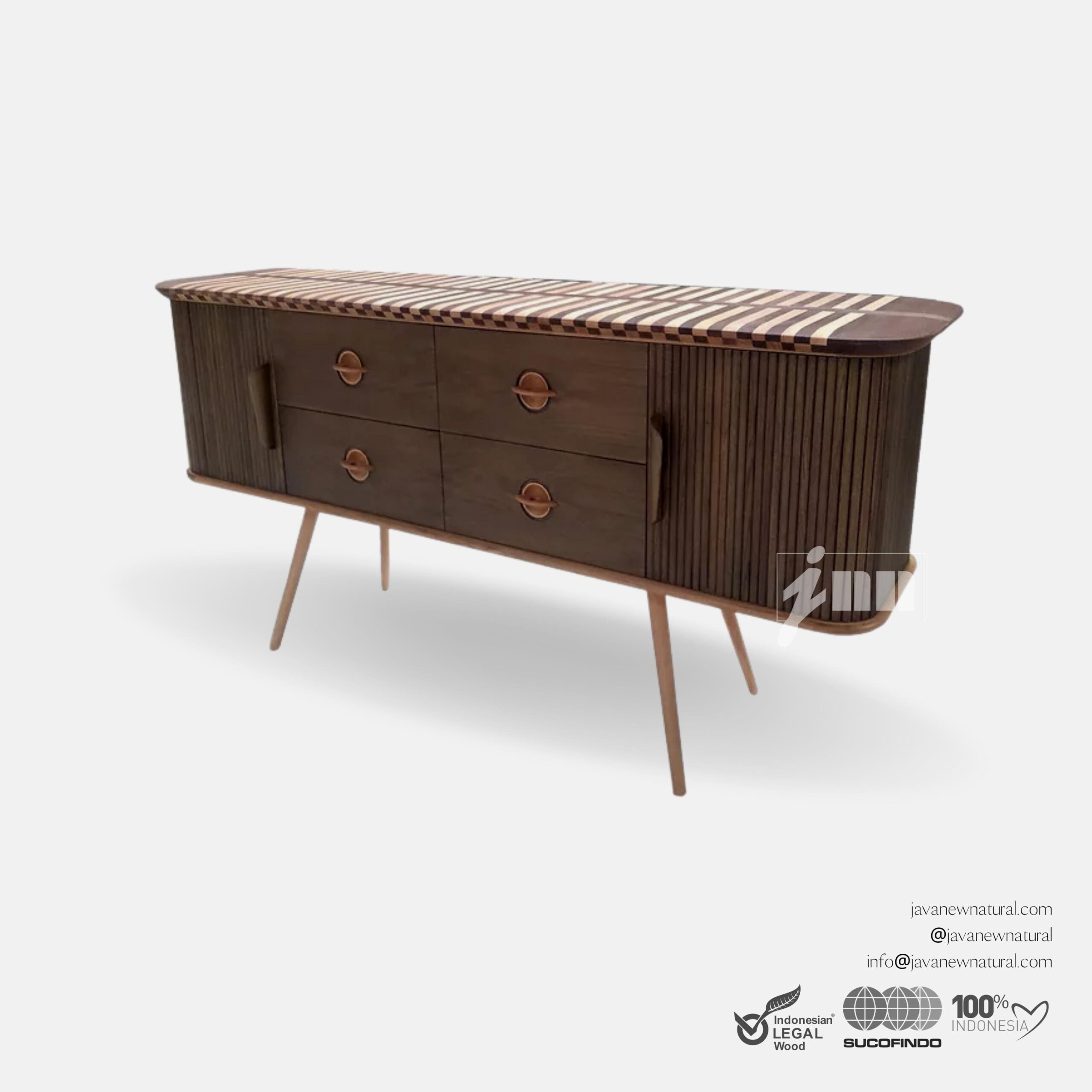 JNN Indonesian Furniture Cabinet Oak and Walnut Japandi